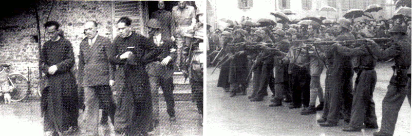 Vimercate, 28 aprile 1945. Farinacci, dopo essere stato processatoe condannato a morte, viene accompagnato dai sacerdoti sul luogo della fucilazione che avverrà  in piazza Unità  d'Italia